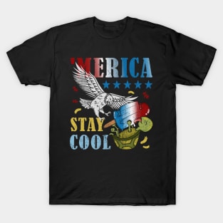 Merica Funny Eagle and Turtle Stay Cool Popsicle T-Shirt
